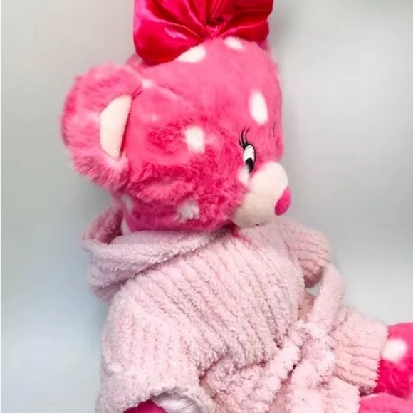 Build A Bear Disney MINNIE MOUSE 17” Pink & White Polka Dot Bow-EUC w Bathrobe - Picture 6 of 6